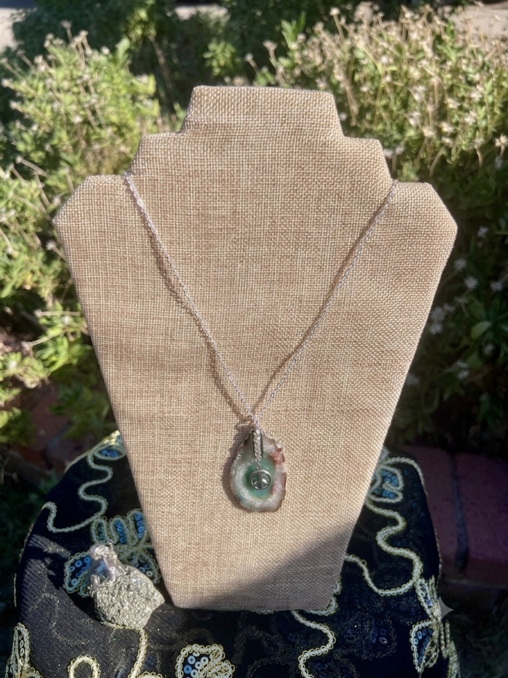 Silver Necklace with Green Agate Pendant Dream- Women Jewelry